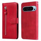 For Google Pixel 9 Fashion Calf Texture Zipper Leather Phone Case(Red) - 1
