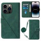 For iPhone 15 Pro Max Crossbody 3D Embossed Flip Leather Phone Case(Dark Green) - 1