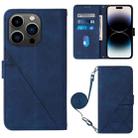 For iPhone 15 Pro Crossbody 3D Embossed Flip Leather Phone Case(Blue) - 1