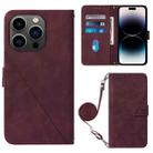 For iPhone 15 Pro Crossbody 3D Embossed Flip Leather Phone Case(Wine Red) - 1