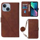 For iPhone 15 Plus Crossbody 3D Embossed Flip Leather Phone Case(Brown) - 1