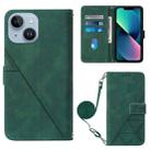 For iPhone 15 Plus Crossbody 3D Embossed Flip Leather Phone Case(Dark Green) - 1