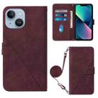 For iPhone 15 Plus Crossbody 3D Embossed Flip Leather Phone Case(Wine Red) - 1