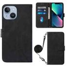 For iPhone 15 Crossbody 3D Embossed Flip Leather Phone Case(Black) - 1