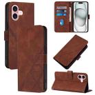 For iPhone 16 Crossbody 3D Embossed Flip Leather Phone Case(Brown) - 1