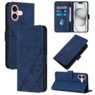 For iPhone 16 Crossbody 3D Embossed Flip Leather Phone Case(Blue) - 1