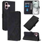 For iPhone 16 Crossbody 3D Embossed Flip Leather Phone Case(Black) - 1