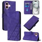 For iPhone 16 Crossbody 3D Embossed Flip Leather Phone Case(Purple) - 1