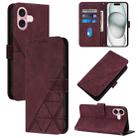 For iPhone 16 Crossbody 3D Embossed Flip Leather Phone Case(Wine Red) - 1