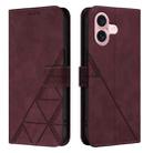 For iPhone 16 Crossbody 3D Embossed Flip Leather Phone Case(Wine Red) - 2