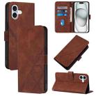 For iPhone 16 Plus Crossbody 3D Embossed Flip Leather Phone Case(Brown) - 1