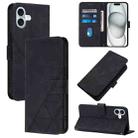 For iPhone 16 Plus Crossbody 3D Embossed Flip Leather Phone Case(Black) - 1