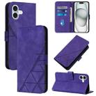 For iPhone 16 Plus Crossbody 3D Embossed Flip Leather Phone Case(Purple) - 1