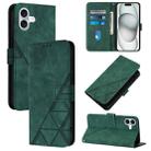 For iPhone 16 Plus Crossbody 3D Embossed Flip Leather Phone Case(Dark Green) - 1