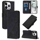 For iPhone 16 Pro Crossbody 3D Embossed Flip Leather Phone Case(Black) - 1