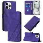 For iPhone 16 Pro Max Crossbody 3D Embossed Flip Leather Phone Case(Purple) - 1