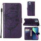 For iPhone 15 Pro Embossed Butterfly Leather Phone Case(Dark Purple) - 1