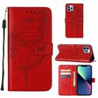 For iPhone 15 Pro Embossed Butterfly Leather Phone Case(Red) - 1