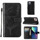 For iPhone 15 Plus Embossed Butterfly Leather Phone Case(Black) - 1