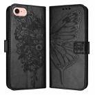 For iPhone SE 2024 Embossed Butterfly Leather Phone Case(Black) - 1