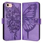 For iPhone SE 2024 Embossed Butterfly Leather Phone Case(Light Purple) - 1