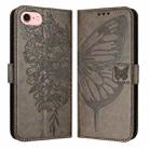 For iPhone SE 2024 Embossed Butterfly Leather Phone Case(Grey) - 1