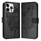 For iPhone 16 Pro Max Embossed Butterfly Leather Phone Case(Black) - 1