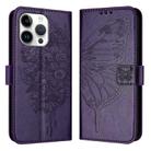 For iPhone 16 Pro Max Embossed Butterfly Leather Phone Case(Dark Purple) - 1