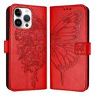 For iPhone 16 Pro Max Embossed Butterfly Leather Phone Case(Red) - 1