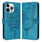 For iPhone 16 Pro Max Embossed Butterfly Leather Phone Case(Blue) - 1