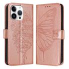 For iPhone 16 Pro Max Embossed Butterfly Leather Phone Case(Rose Gold) - 1