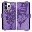 For iPhone 16 Pro Max Embossed Butterfly Leather Phone Case(Light Purple) - 1