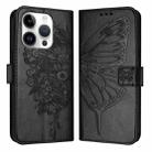 For iPhone 16 Pro Embossed Butterfly Leather Phone Case(Black) - 1