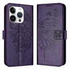 For iPhone 16 Pro Embossed Butterfly Leather Phone Case(Dark Purple) - 1