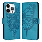 For iPhone 16 Pro Embossed Butterfly Leather Phone Case(Blue) - 1