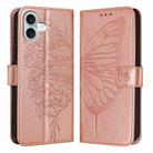 For iPhone 16 Plus Embossed Butterfly Leather Phone Case(Rose Gold) - 1