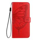 For iPhone 16 Embossed Butterfly Leather Phone Case(Red) - 2