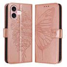 For iPhone 16 Embossed Butterfly Leather Phone Case(Rose Gold) - 1