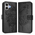 For iPhone 17 Embossed Butterfly Leather Phone Case(Black) - 1
