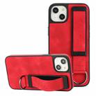 For iPhone 14 Plus Wristband Holder Leather Back Phone Case(Red) - 1