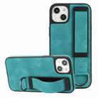 For iPhone 14 Plus Wristband Holder Leather Back Phone Case(Green) - 1
