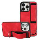 For iPhone 14 Pro Max Wristband Holder Leather Back Phone Case(Red) - 1