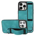 For iPhone 14 Pro Max Wristband Holder Leather Back Phone Case(Green) - 1