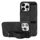 For iPhone 14 Pro Max Wristband Holder Leather Back Phone Case(Black) - 1