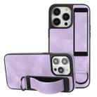 For iPhone 14 Pro Max Wristband Holder Leather Back Phone Case(Purple) - 1