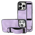 For iPhone 14 Pro Wristband Holder Leather Back Phone Case(Purple) - 1