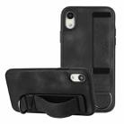 For iPhone XR Wristband Holder Leather Back Phone Case(Black) - 1