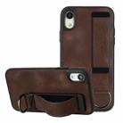 For iPhone XR Wristband Holder Leather Back Phone Case(Coffee) - 1