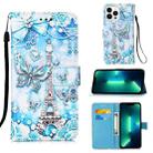 For iPhone 15 Pro Colored Drawing Pattern Plain Weave Leather Phone Case(Tower Butterfly) - 1