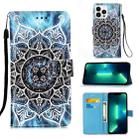 For iPhone 15 Pro Colored Drawing Pattern Plain Weave Leather Phone Case(Undersea Mandala) - 1